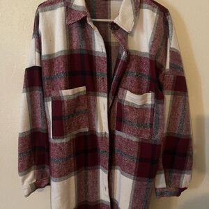 DAVI & DANI Plaid Jacket in Red and Cream